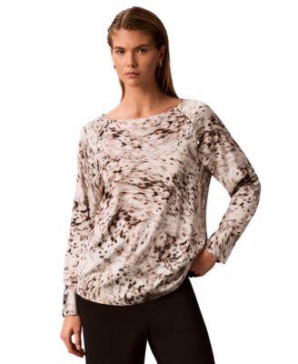 Women's Boat Neck Button-Front Long-Raglan-Sleeve Blouse