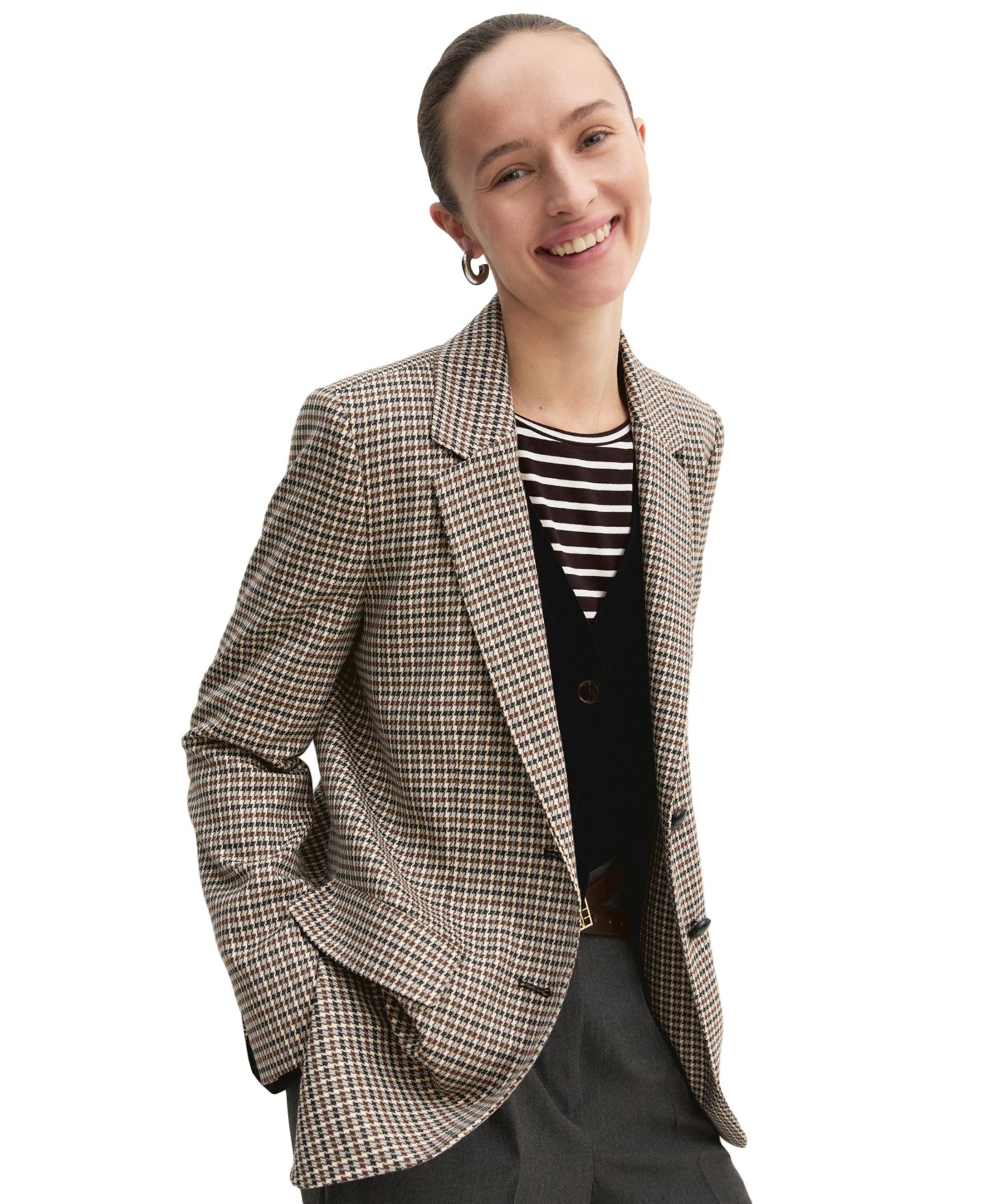Женский пиджак Emme Marella Straight-Fit Plaid Long-Sleeve Lapel Collar Blazer, цвет: Белый — фото 3