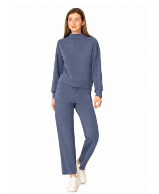 Women's Mock-Neck Long-Sleeve Wide-Leg Modal-Blend Top and Pants Set