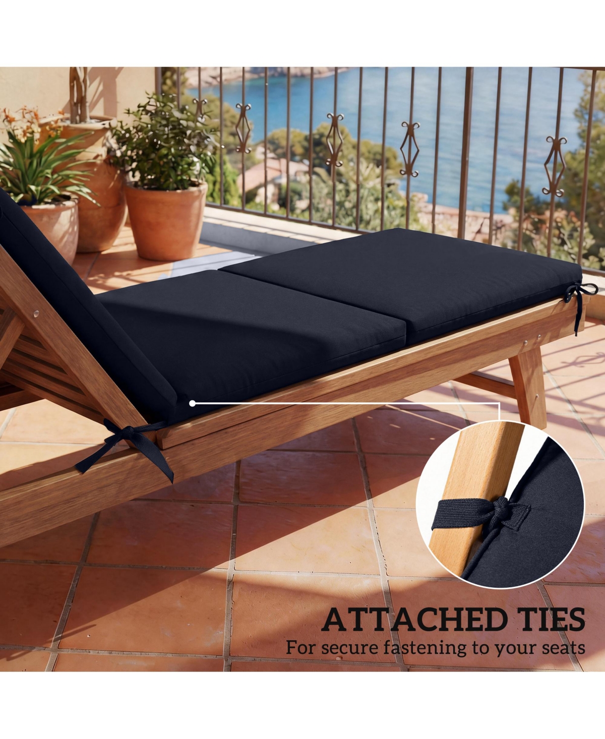 Outsunny Outdoor Chaise Lounge Cushions Set of 2 with Ties,