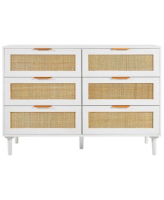 6 Drawer Rattan Dresser with Spacious Storage for Bedroom
