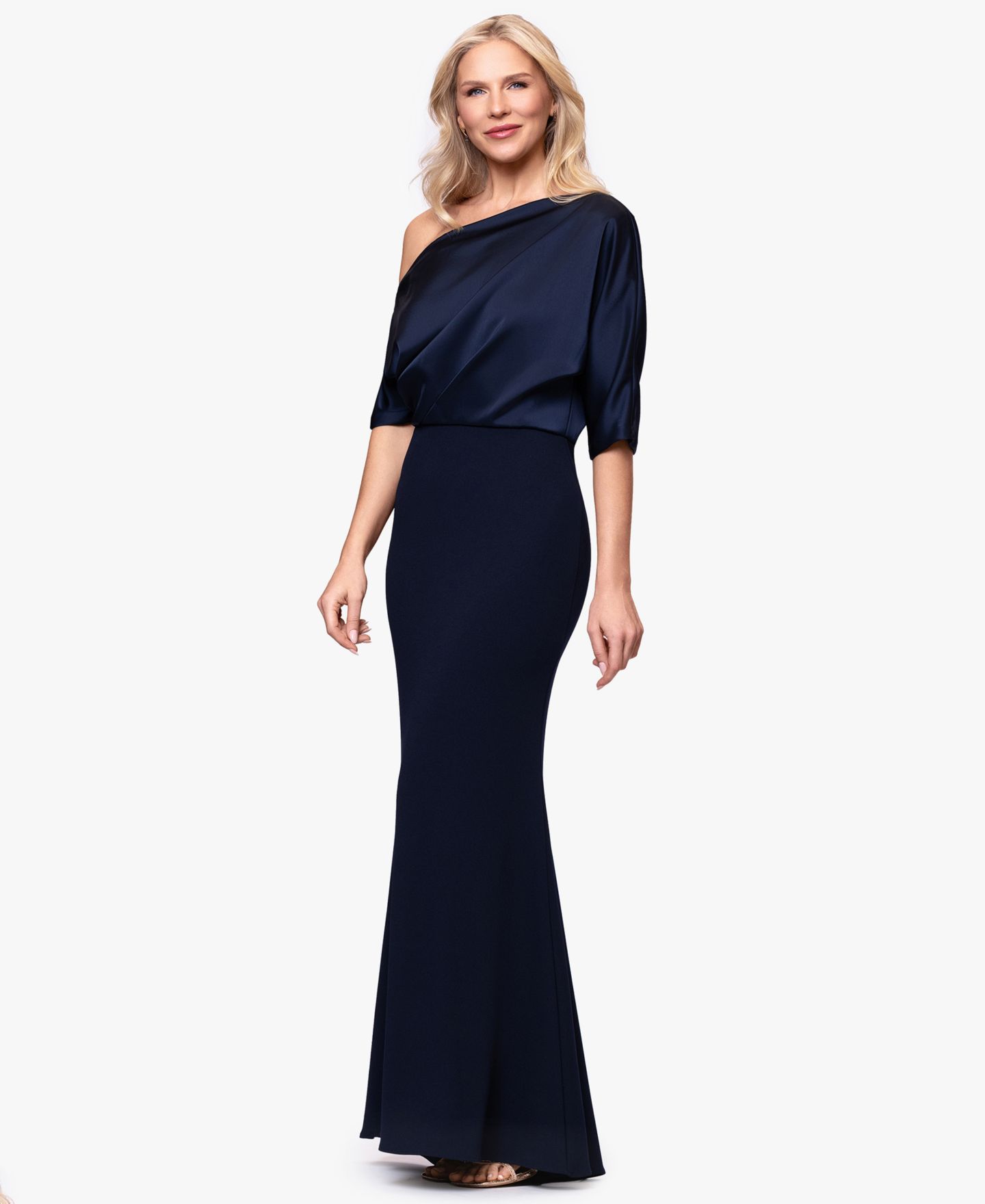 Женское платье Betsy & Adam Plus Size Asymmetrical Neck Long, цвет: Тёмно-синий — фото 4