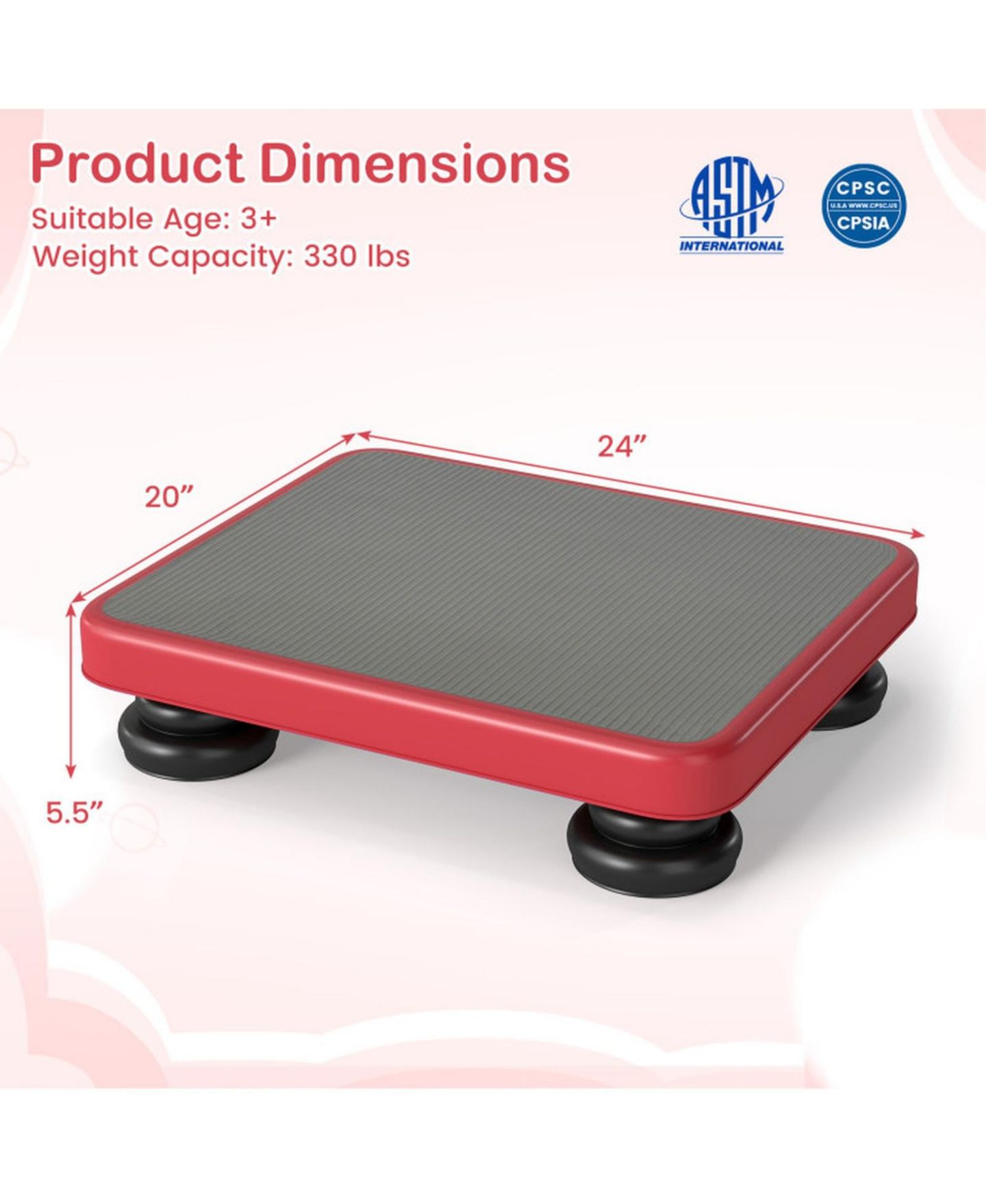 Детская игрушка SUGIFT Kids Rebounder 24" x 20" Bouncing Board with Elastic Rope, Ages 3+, цвет: Красный — фото 3