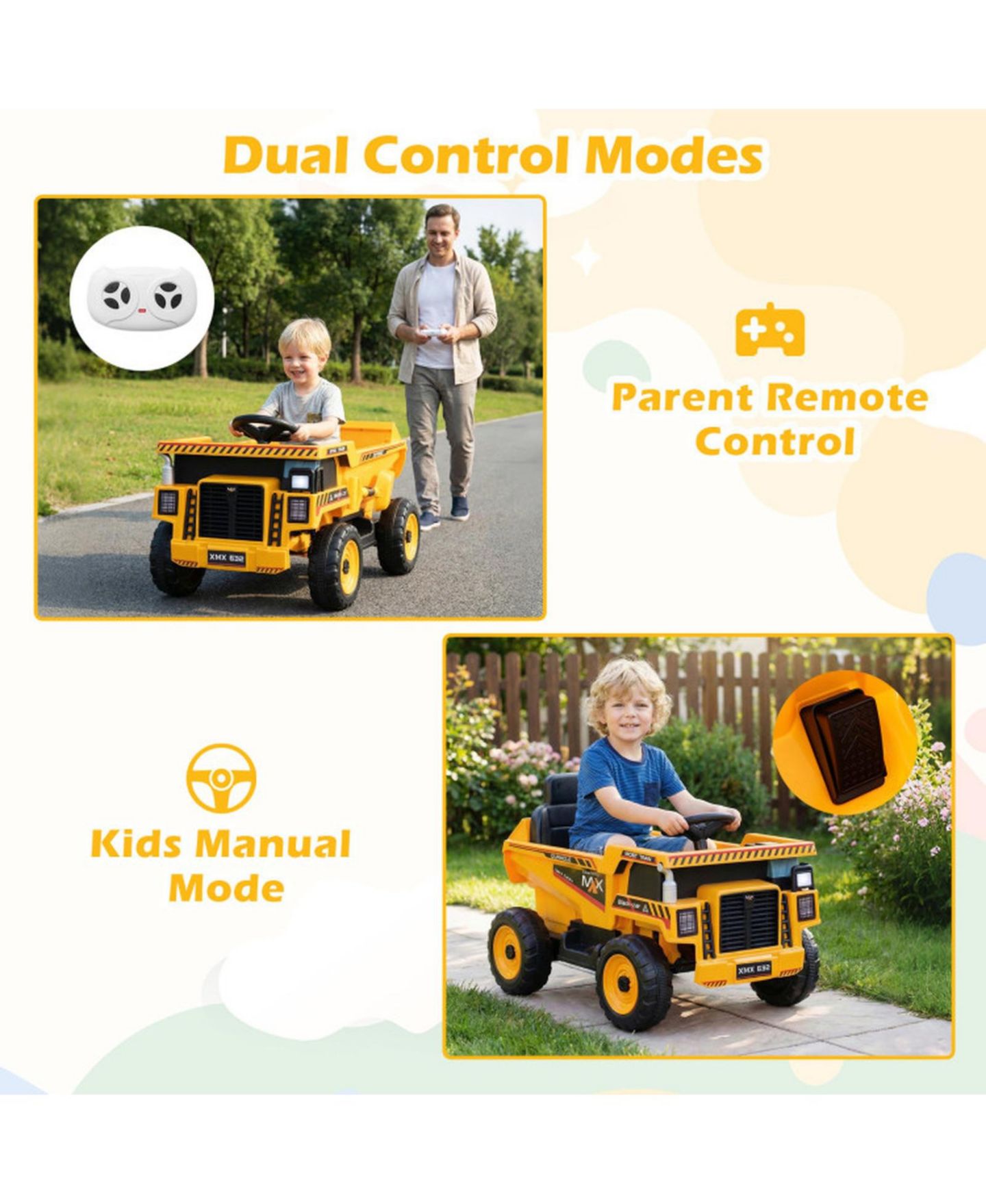 Детская игрушка HONGGE 24V Construction Truck with Remote Control Ride-On, 3–8 лет, цвет: Жёлтый — фото 7
