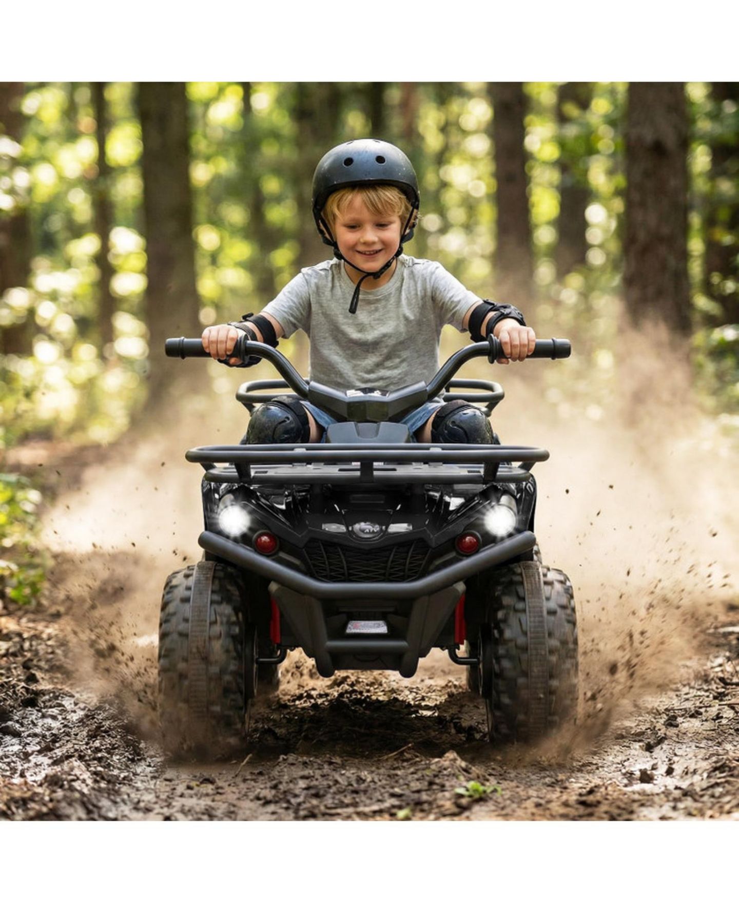 Детская игрушка HONGGE 24V Kids Electric Ride-On Quad ATV, Dual Motors, LED Headlights & Off-Road, 39.5" x 21" x 22", 66 lbs., Ages 3+, цвет: Чёрный — фото 2