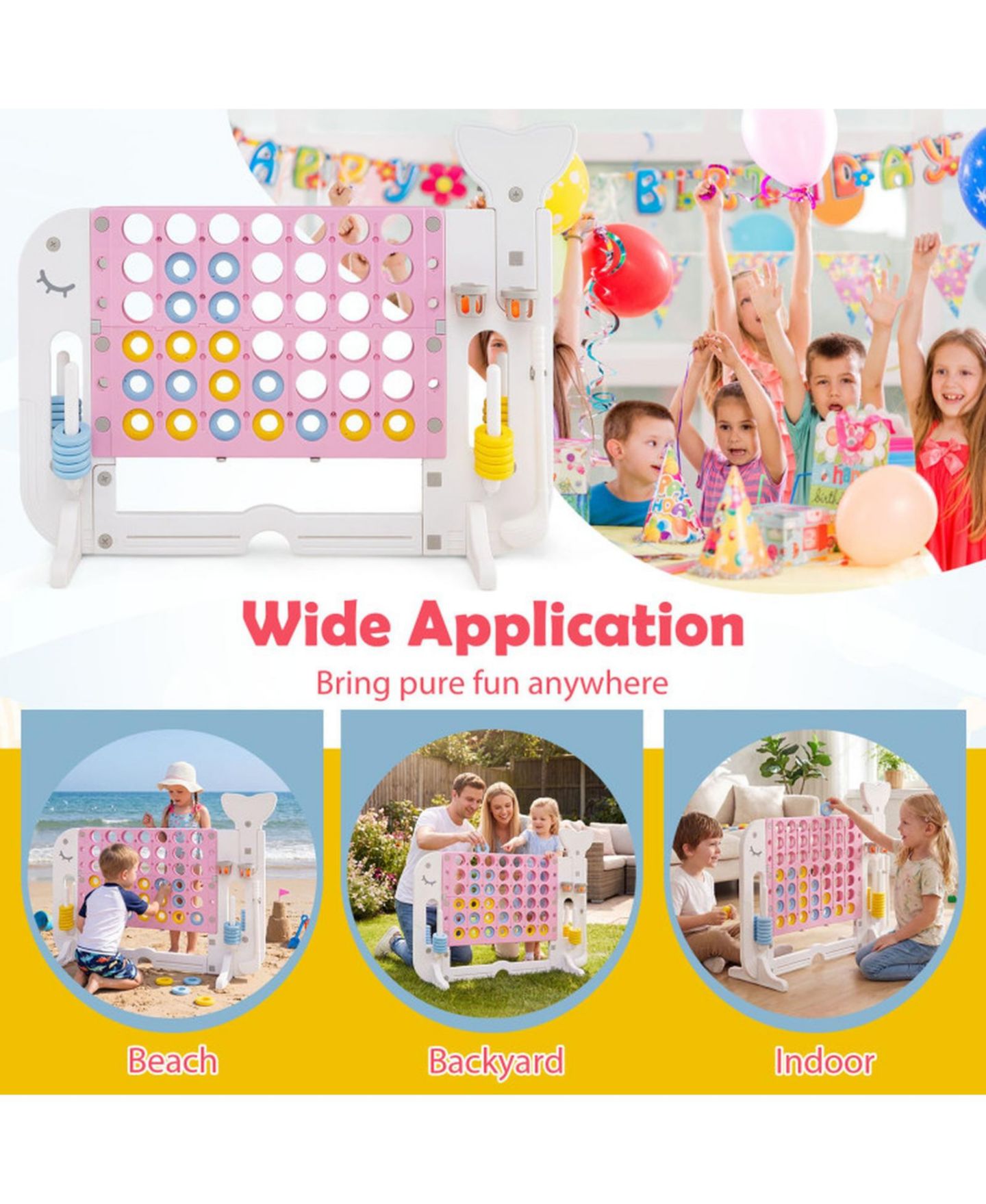 Детские игрушки HONGGE Giant 4-in-1 Connect Four Yard Game Set with Adjustable Height, Ages 5+, цвет: Розовый — фото 8