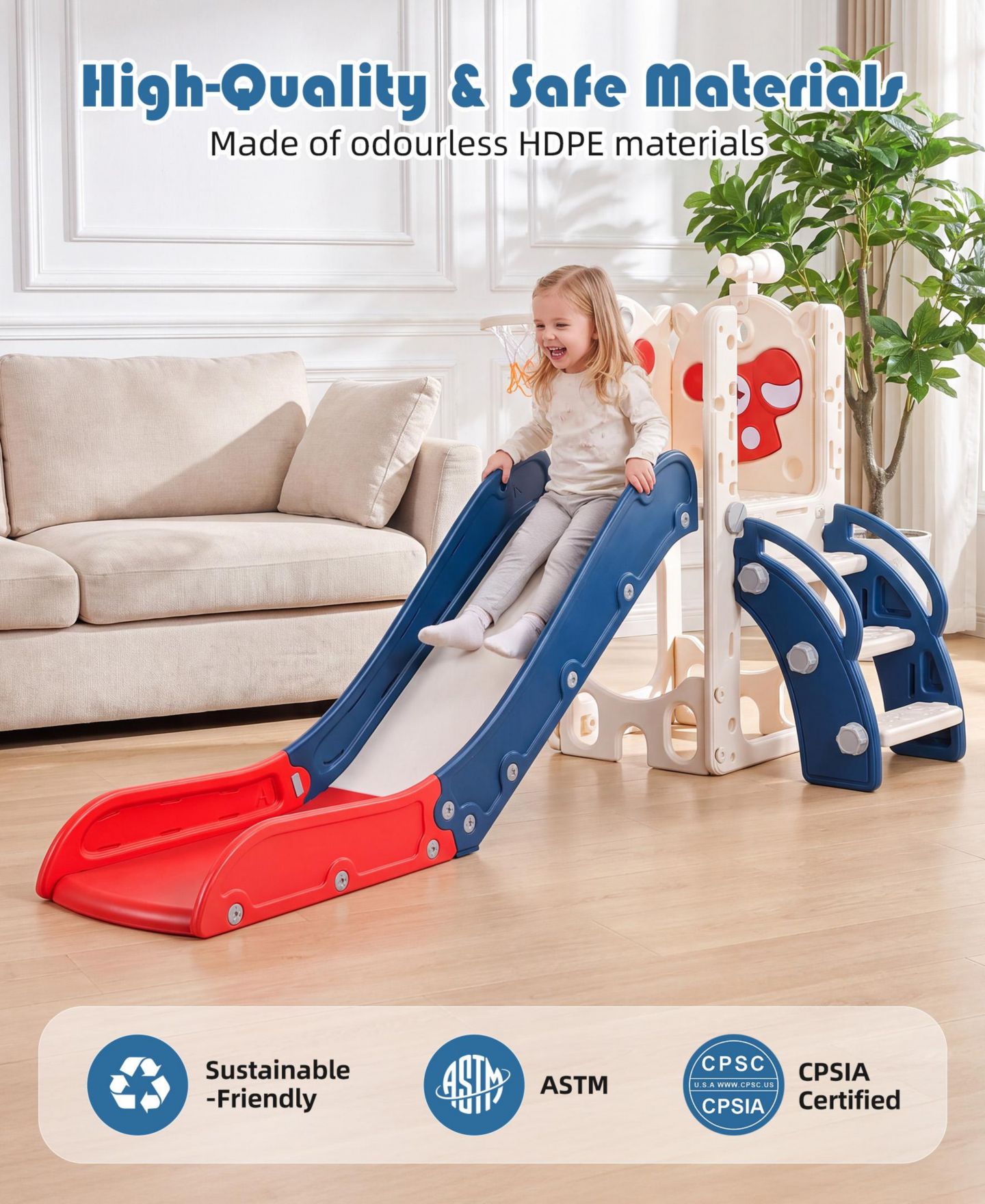 Детская игрушка SUGIFT 7-in-1 Toddler Slide with Basketball Hoop, Golf, Telescope and Hiding Area Play Set, Ages 1-3, цвет: Синий — фото 8