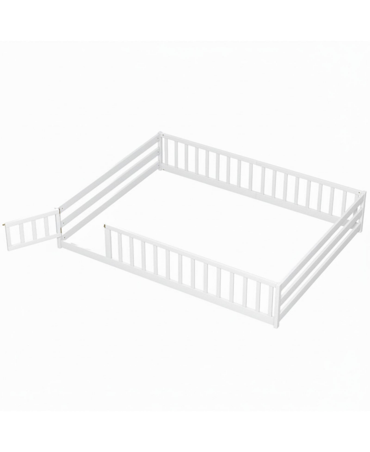 Sugift Queen Size Montessori Floor Bed Frame With Full Length Safety Guardrails For Kids - White