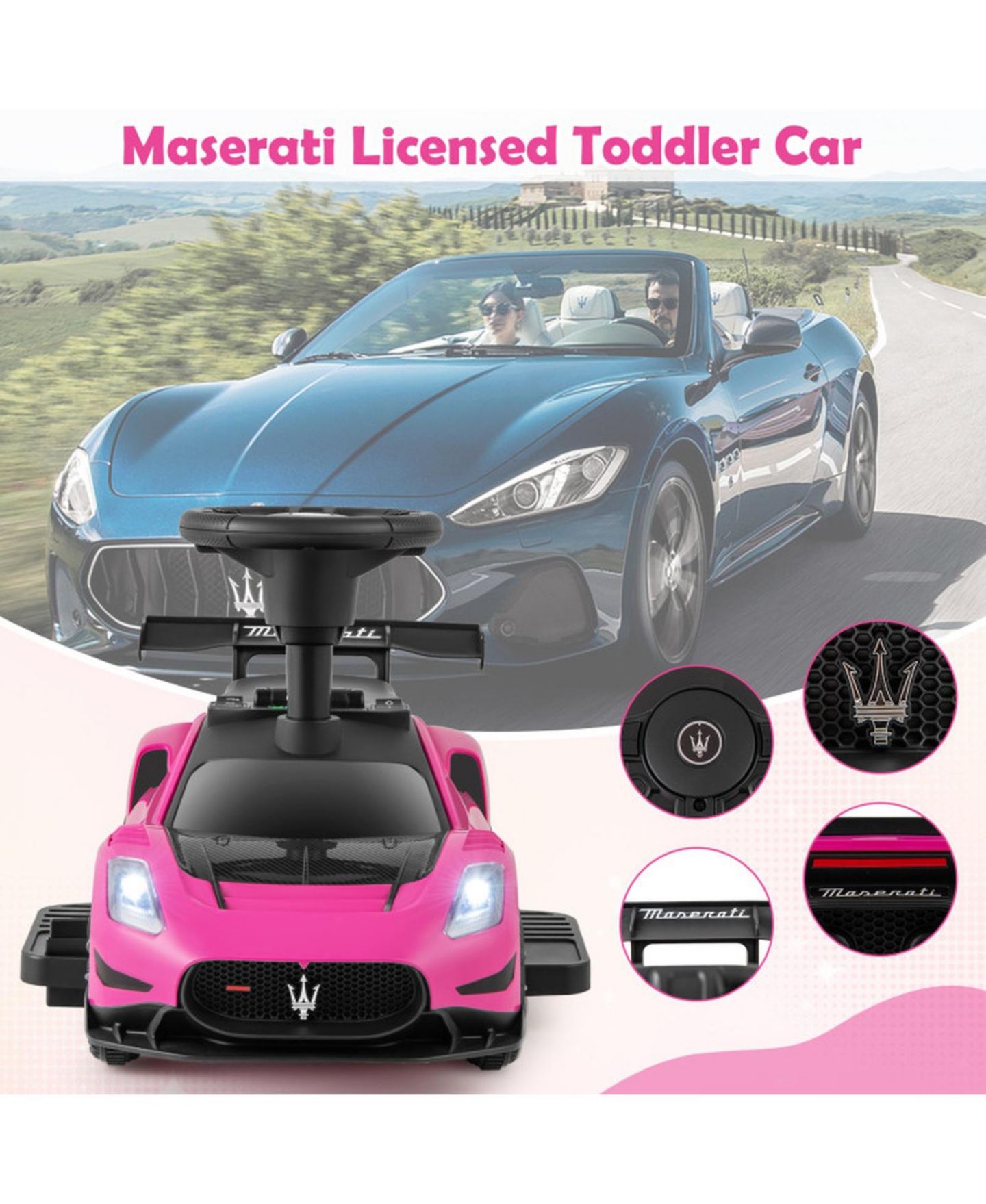 Детская игрушка HONGGE Electric Foot-Pedal Ride-On Car, 26"L x 16"W x 15"H, 55 lbs Capacity, Ages 18 Months to 5 Years, цвет: Розовый — фото 7