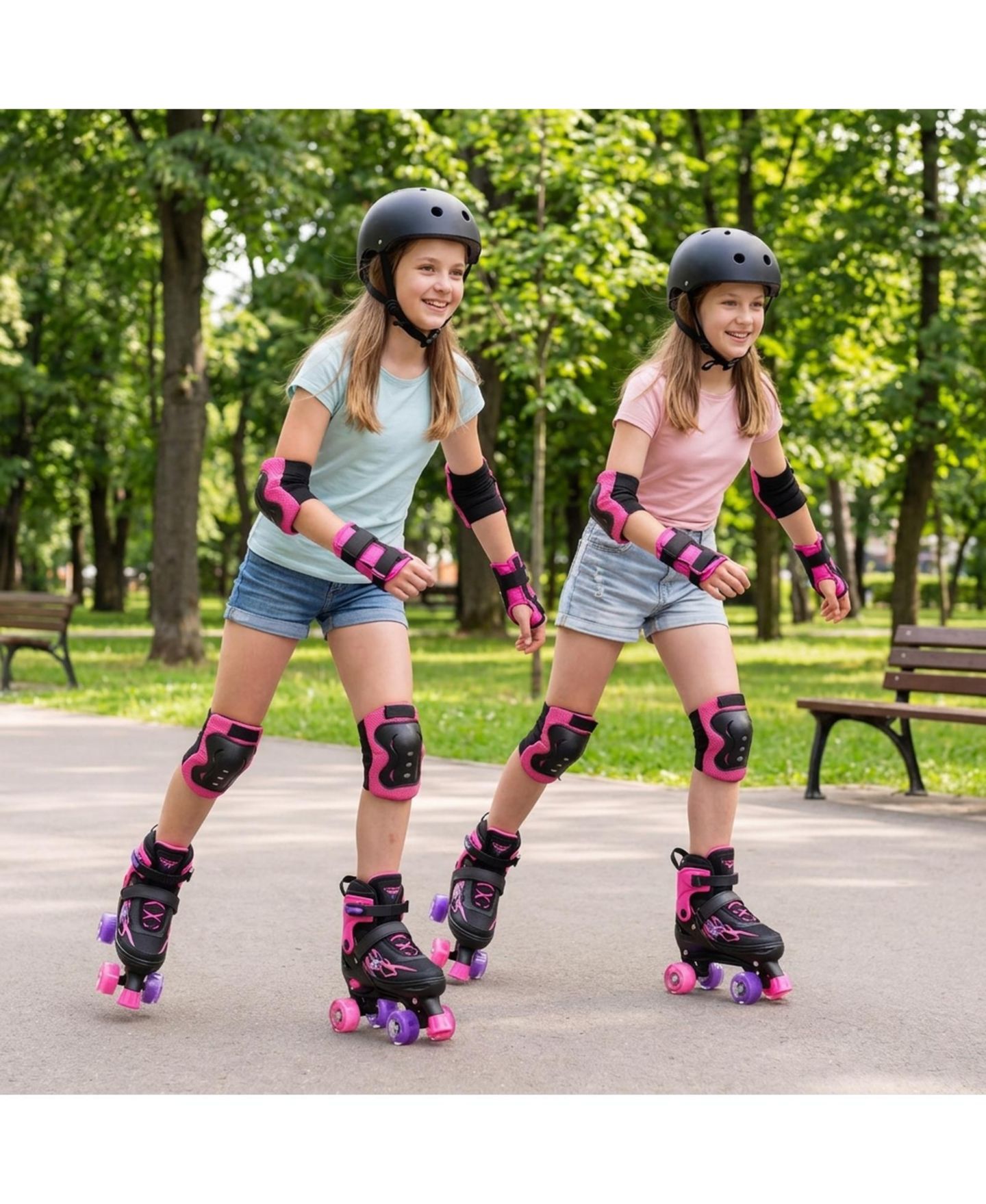 Детские игрушки HONGGE Teen Adjustable Quad Roller Skates with Light-Up Wheels, Ages 9+, цвет: Розовый — фото 2