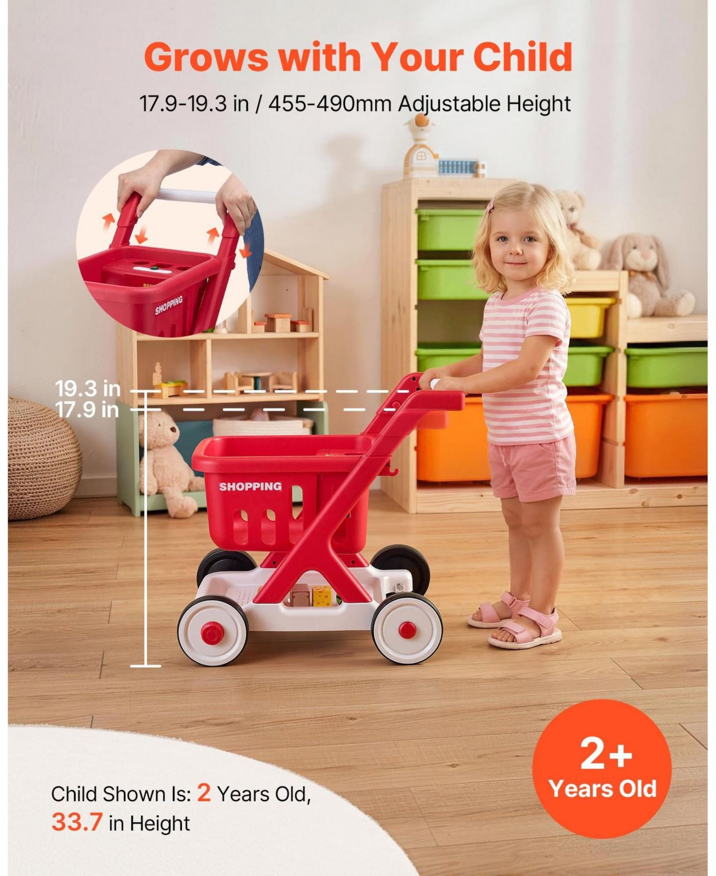 Детская игрушка HONGGE Scan and Sort Kids Shopping Cart with Pretend Food Light-Up Scanner and Adjustable Handle Ages 2 Plus, цвет: Красный — фото 5