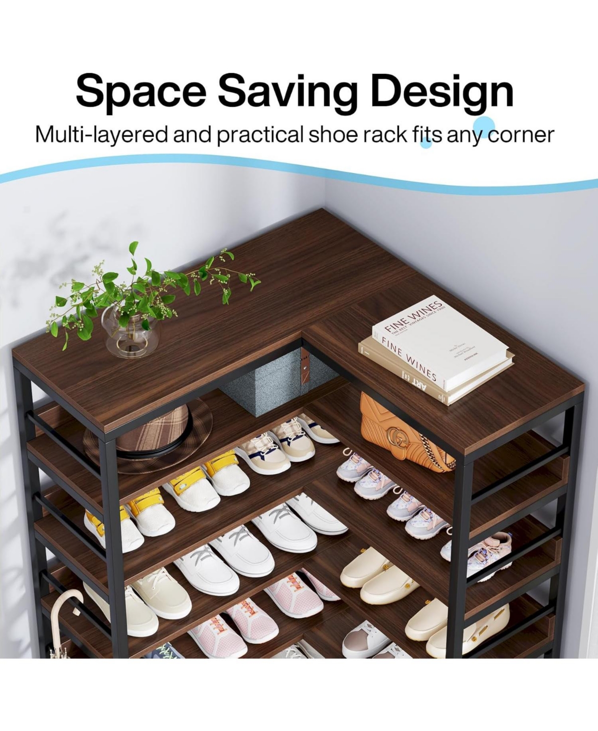Tribesigns 9 Tiers Corner Shoe Rack, Tall Vertical Shoe Rack Organizer, Free Standing Large Shoe Storage Shelf