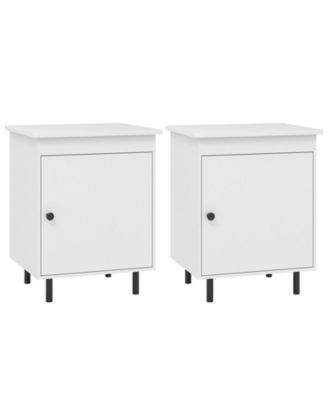 Mid-Century Nightstand Set of 2 with Open Top and Enclosed Cabinet