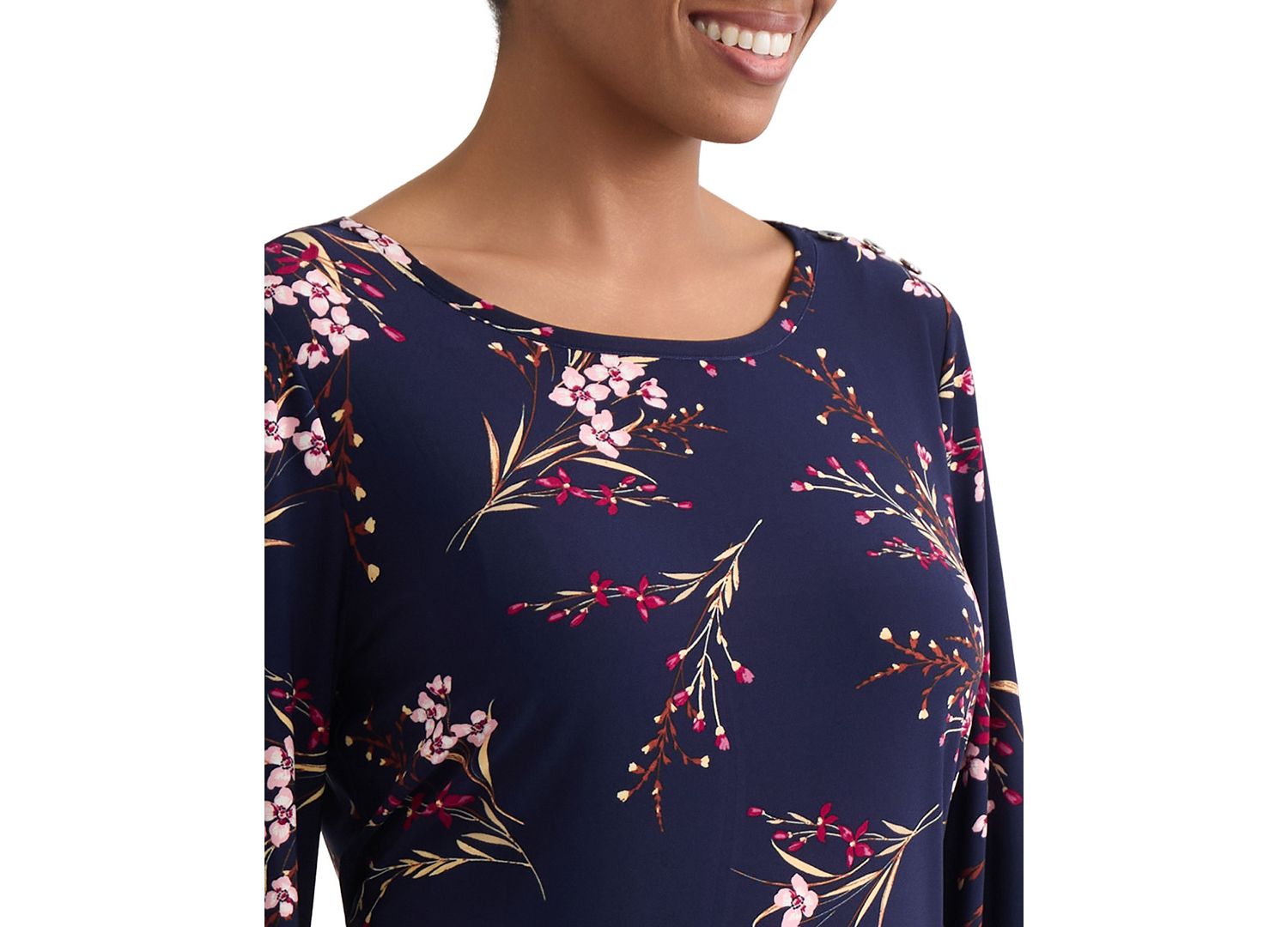 Petite Floral Shoulder-Button Box Top Blouse