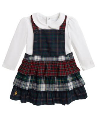 Baby Girls' Long-Sleeve Cotton Bodysuit and Tiered Plaid Dress, 2-Piece Set