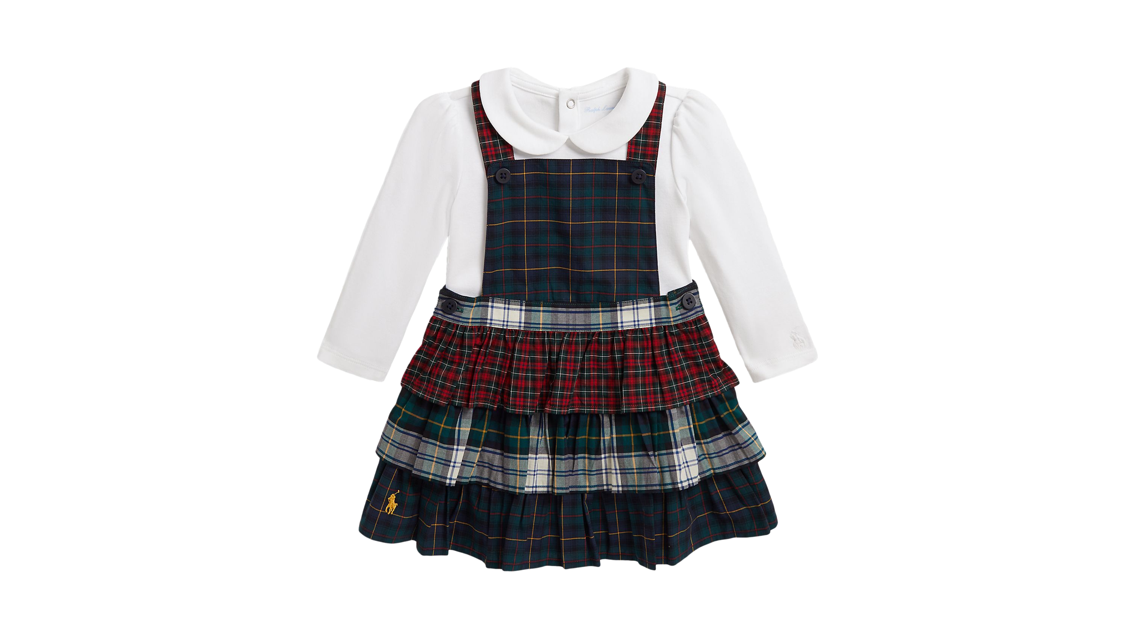 Polo Ralph Lauren Baby Girls' Cotton Bodysuit and Tiered Plaid Dress, 2-Piece Set
