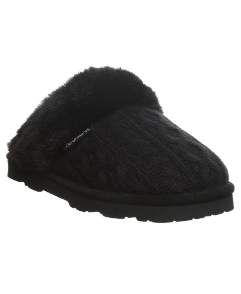Женские тапочки BEARPAW Rumie Cable Knit Slip-On Slippers, цвет: Чёрный