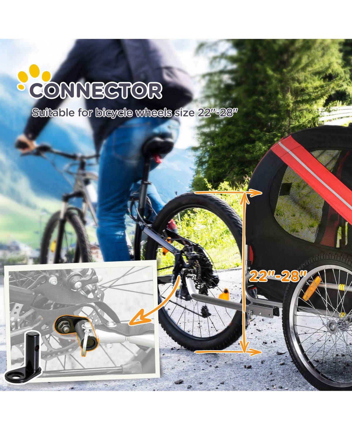 Mountaintop Dog Bike Trailer,20" Rubber Wheels, 3 Entrances, Mesh Screen, Off-Road Travel