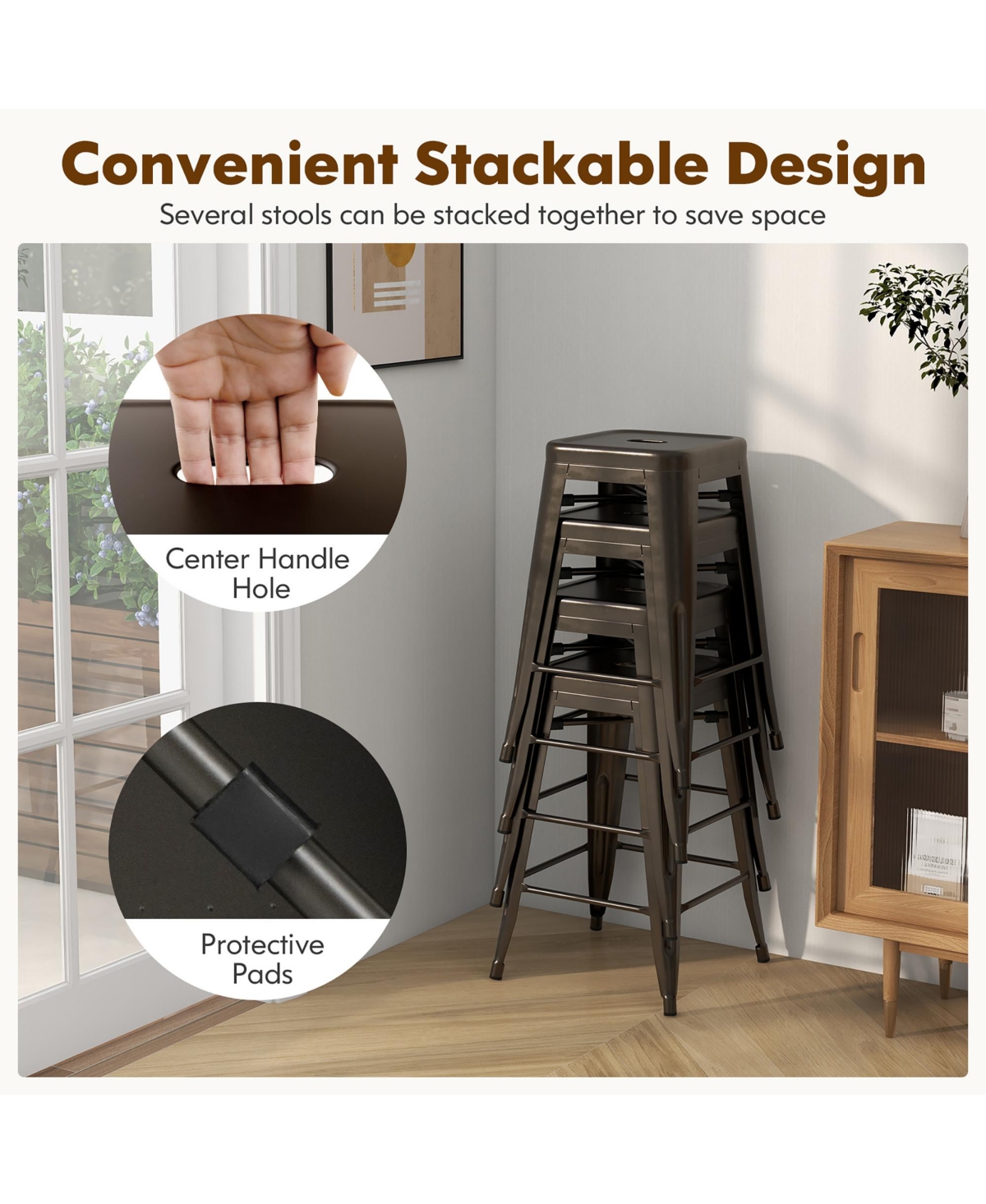 Gymax 24'' Metal Bar Stools Set of 4 w/ Square Seat Patio Bar Stools Home Kitchen