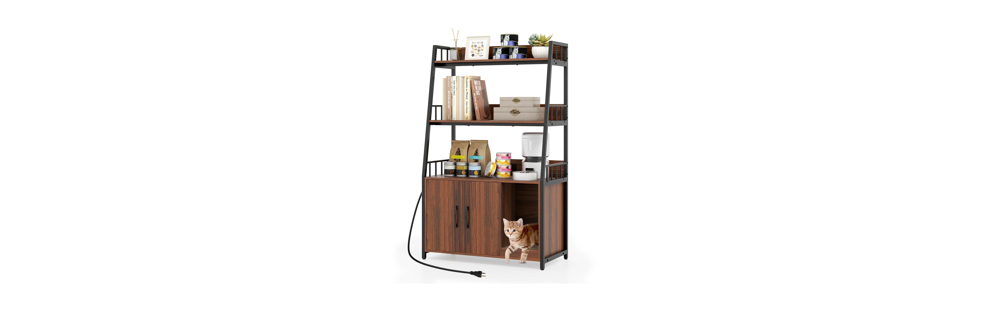 Ruie Cat Litter Box Enclosure Furniture 52 in Storage Cabinet with Charging Station