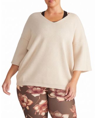 Plus Size Lotus V-Neck Oversized Ribbed-Knit Sweater