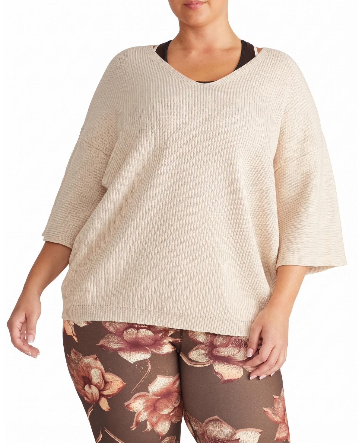 Universal Standard Plus Size Lotus V-Neck Oversized Ribbed-Knit Sweater - Dove wing