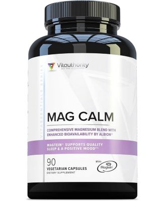 Mag Calm - Magnesium Bisglycinate Chelate with GABA and L-Theanine, Sleep and Relaxation Support, 90 Capsules, 30-Day Supply