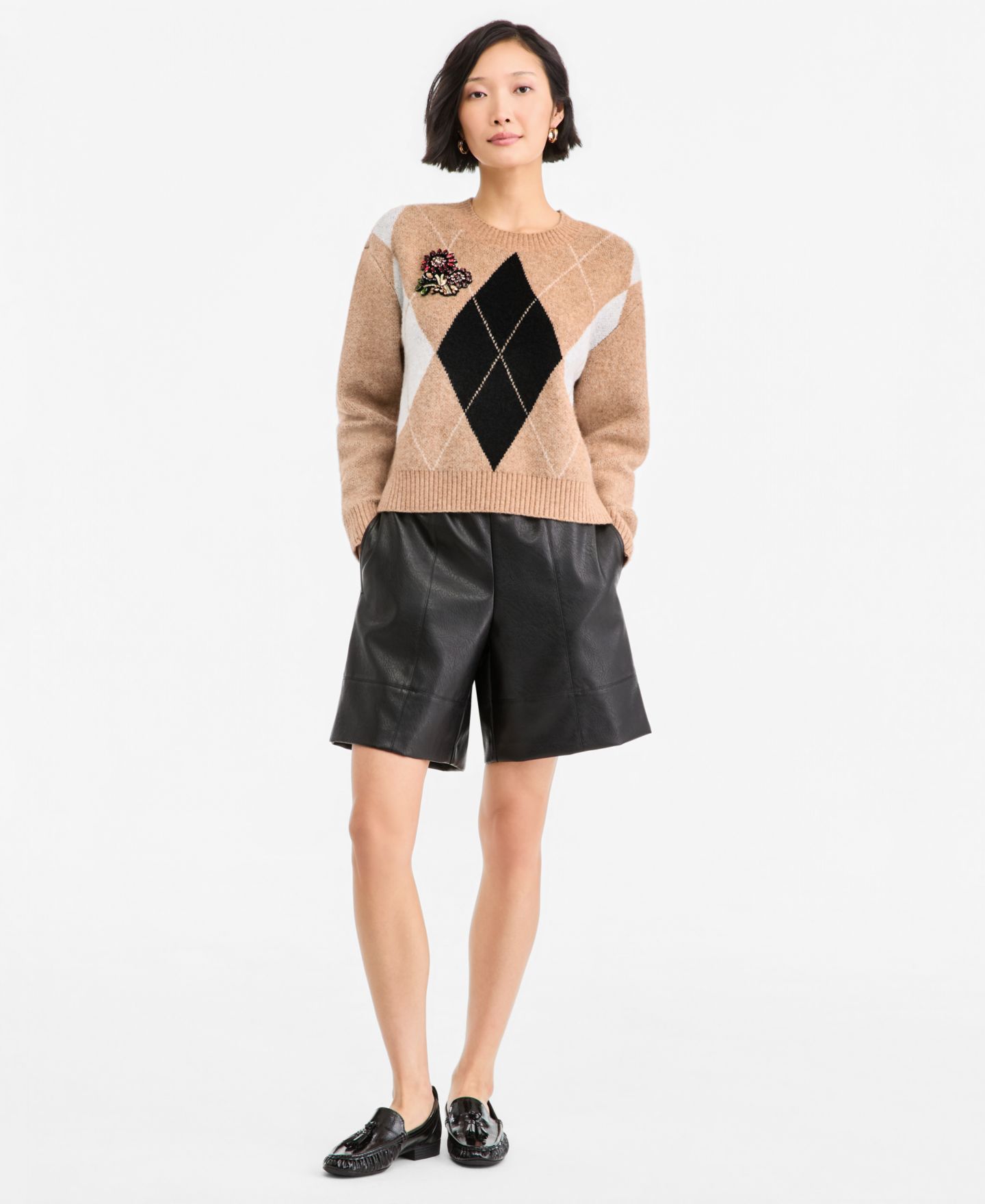 Женский свитер On 34th Argyle Crewneck Pullover, цвет: Верблюжий меланжевый — фото 4