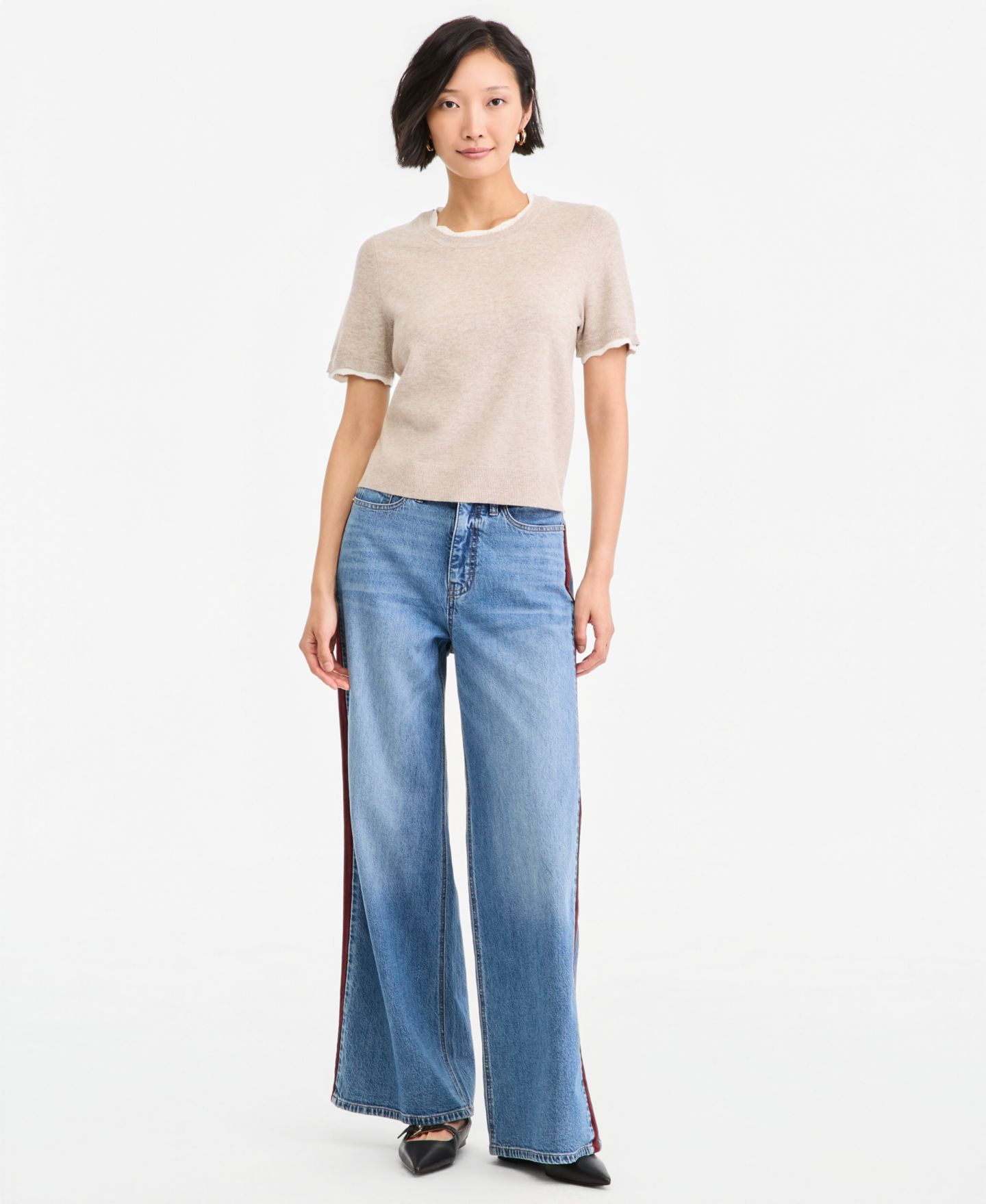 Женский свитер On 34th Short-Sleeve Scallop-Trim, цвет: Миндальный кремовый меланжевый — фото 3