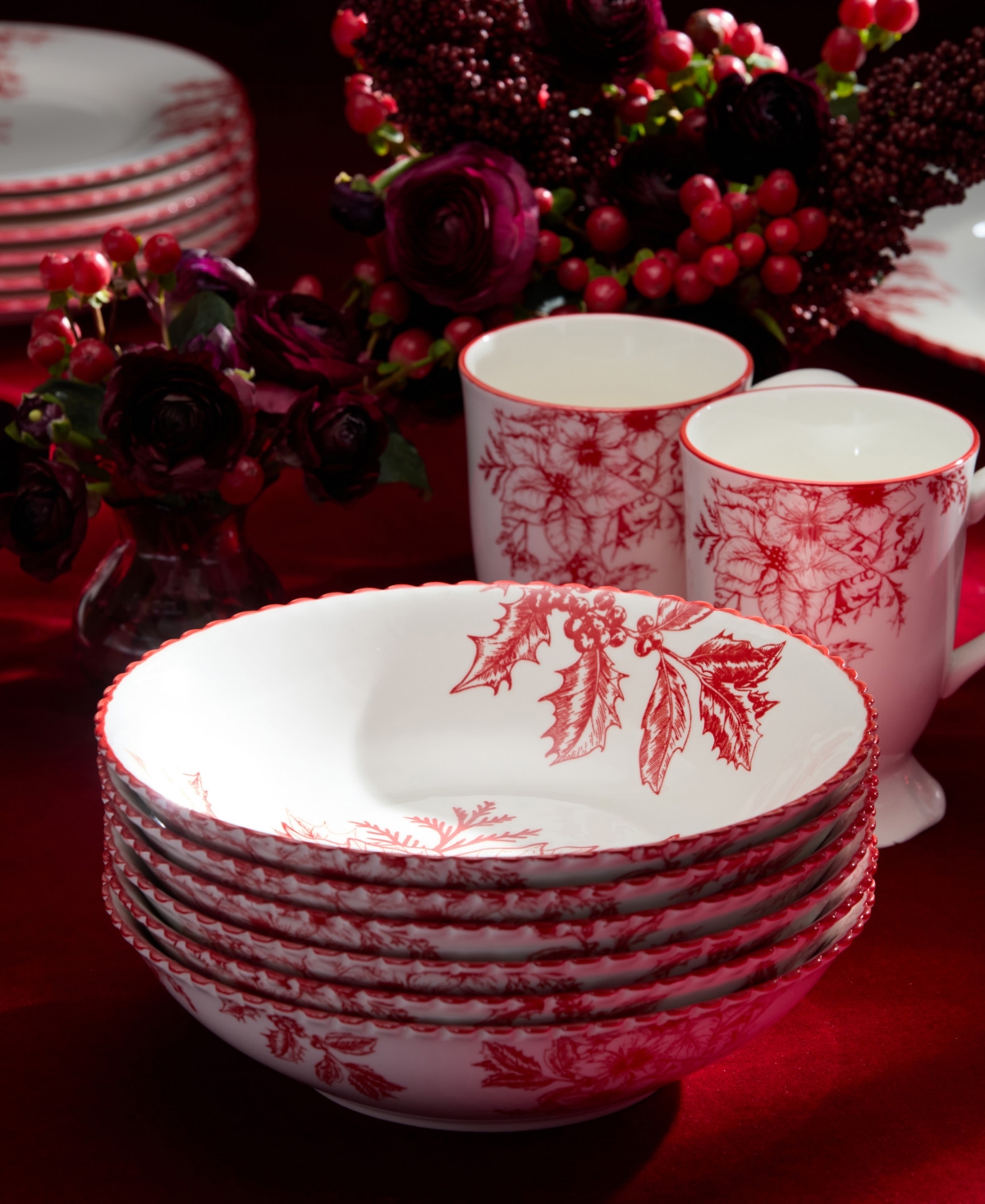 Certified International Crimson Noel Soup Bowls, Set of 6