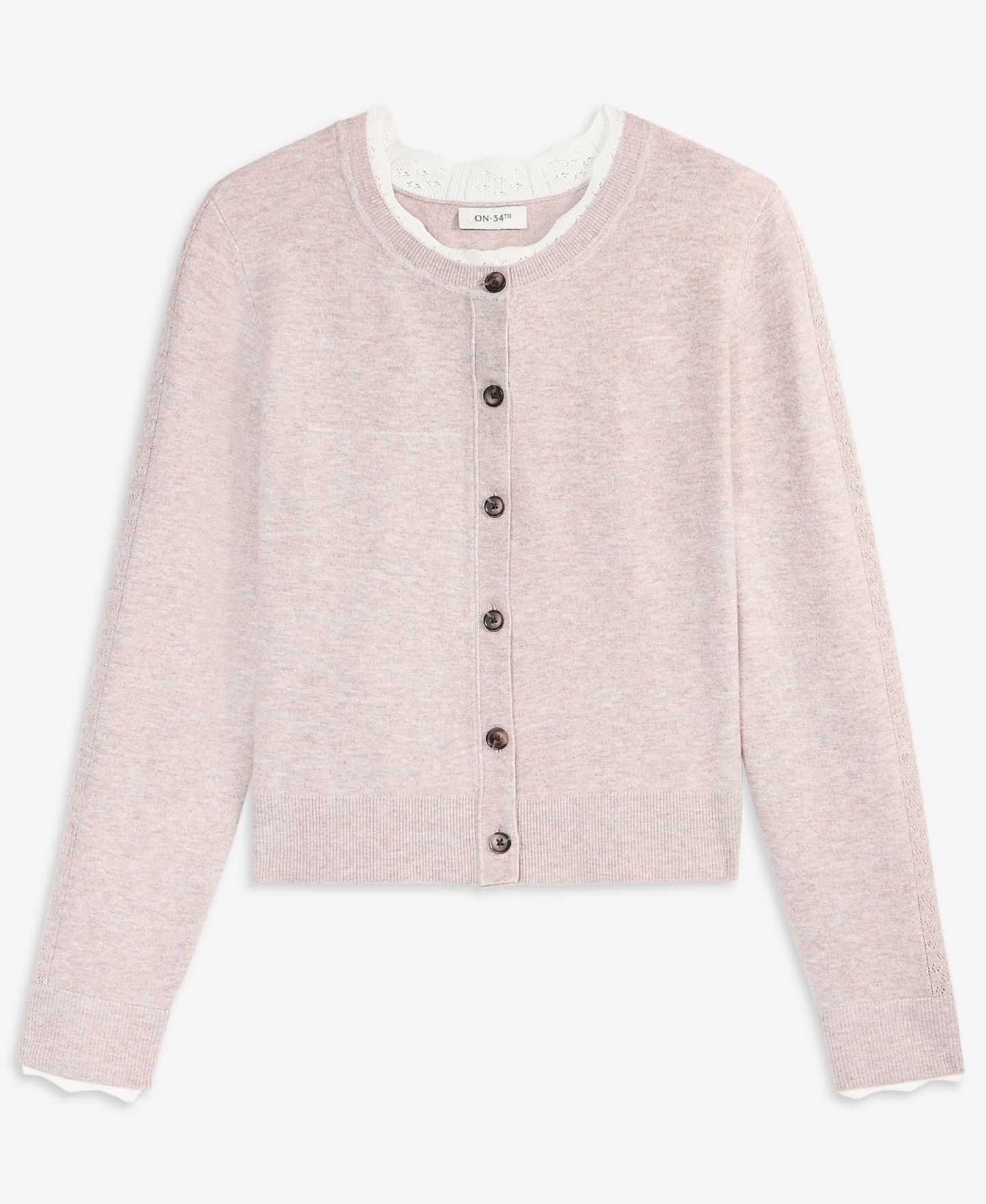 Женский кардиган On 34th Long-Sleeve Scallop-Trim Cora, цвет: Миндальный кремовый меланжевый — фото 6