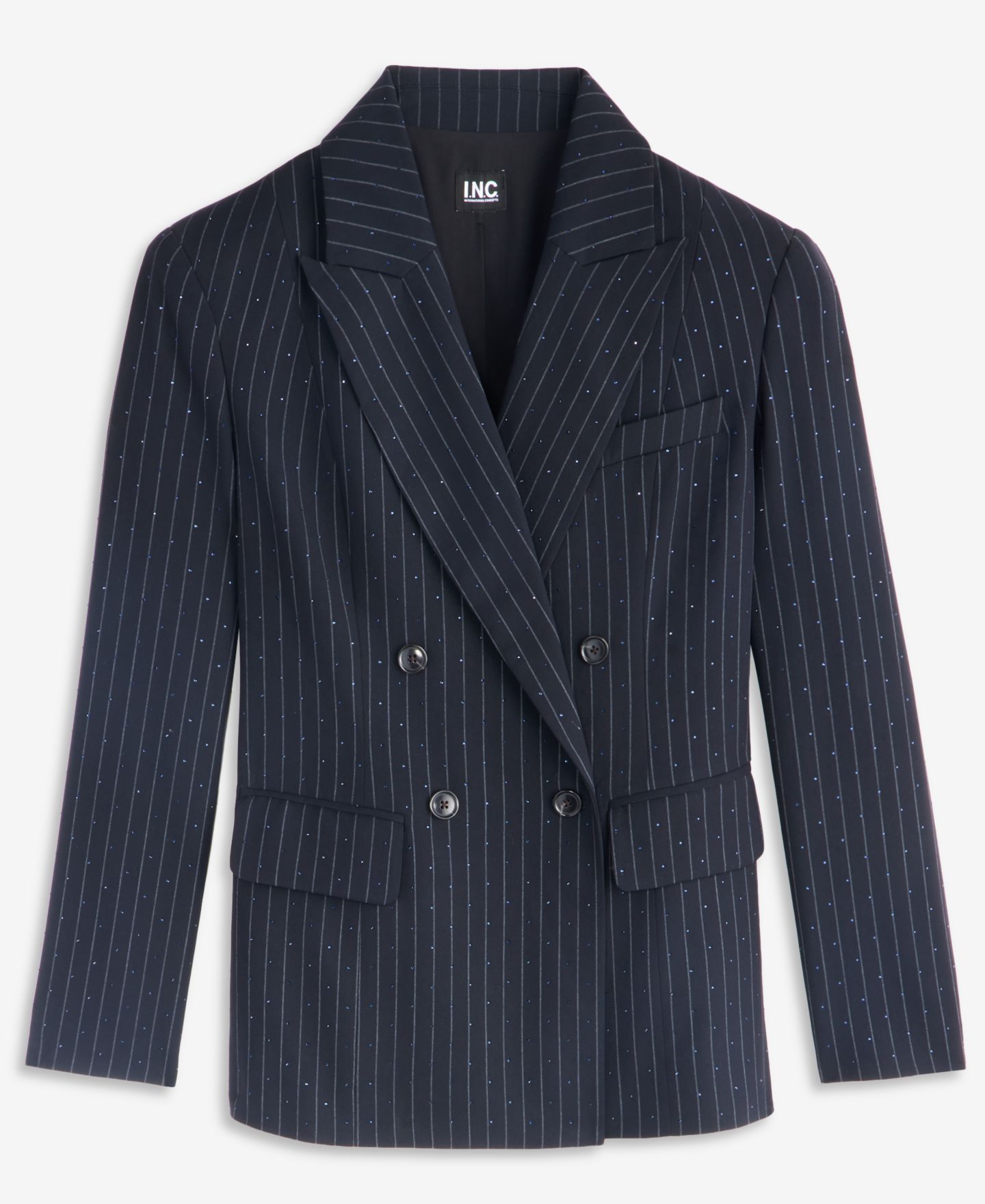 Женский пиджак I.N.C. International Concepts Crystal Embellished Double-Breasted Pinstripe Blazer, цвет: Индиго ночной — фото 7