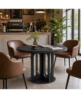 47" Round Dining Table for 4-6, Cross Pedestal Base Kitchen Breakfast Table  