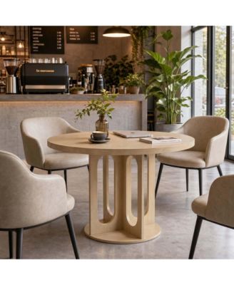 47" Wood Color Round Dining Table for 4-6, Cross Pedestal Base Kitchen Breakfast Table