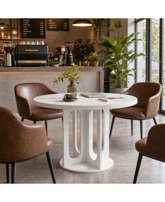 47" Round Dining Table for 4-6, Cross Pedestal Base Kitchen Breakfast Table