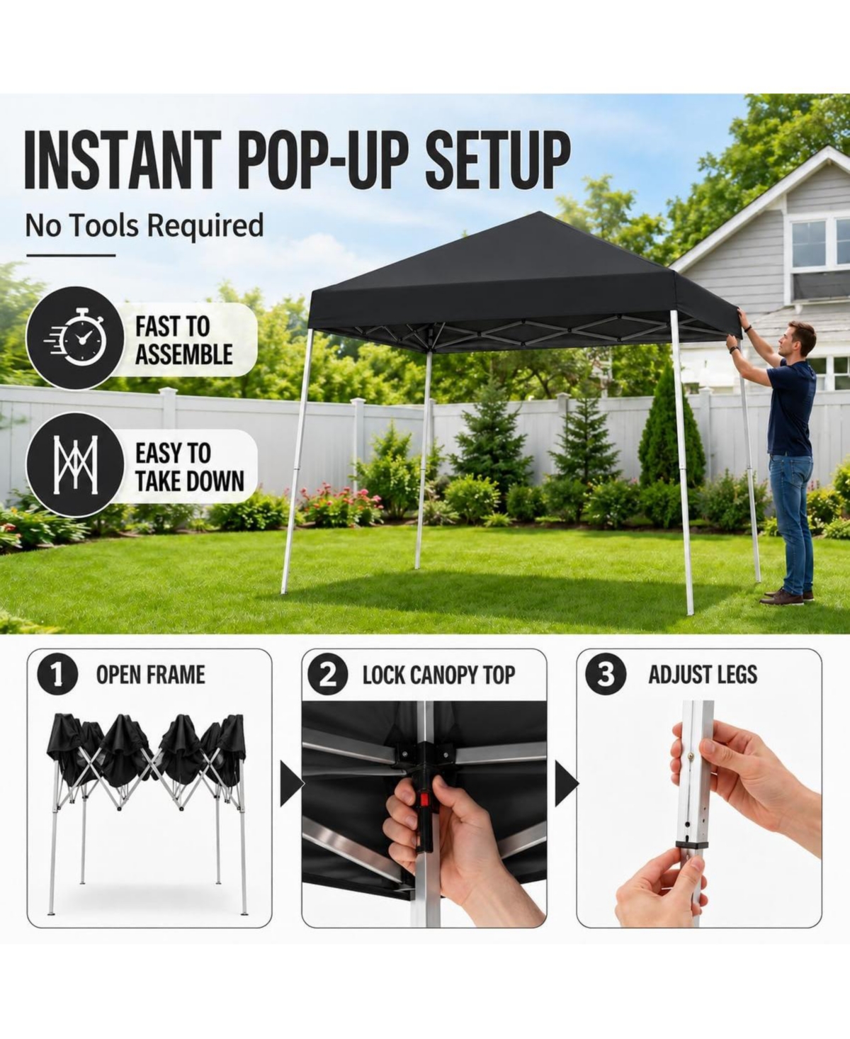gaomon 10x10 ft Pop Up Canopy Tent with Slant Legs, Uv and Water-Resistant