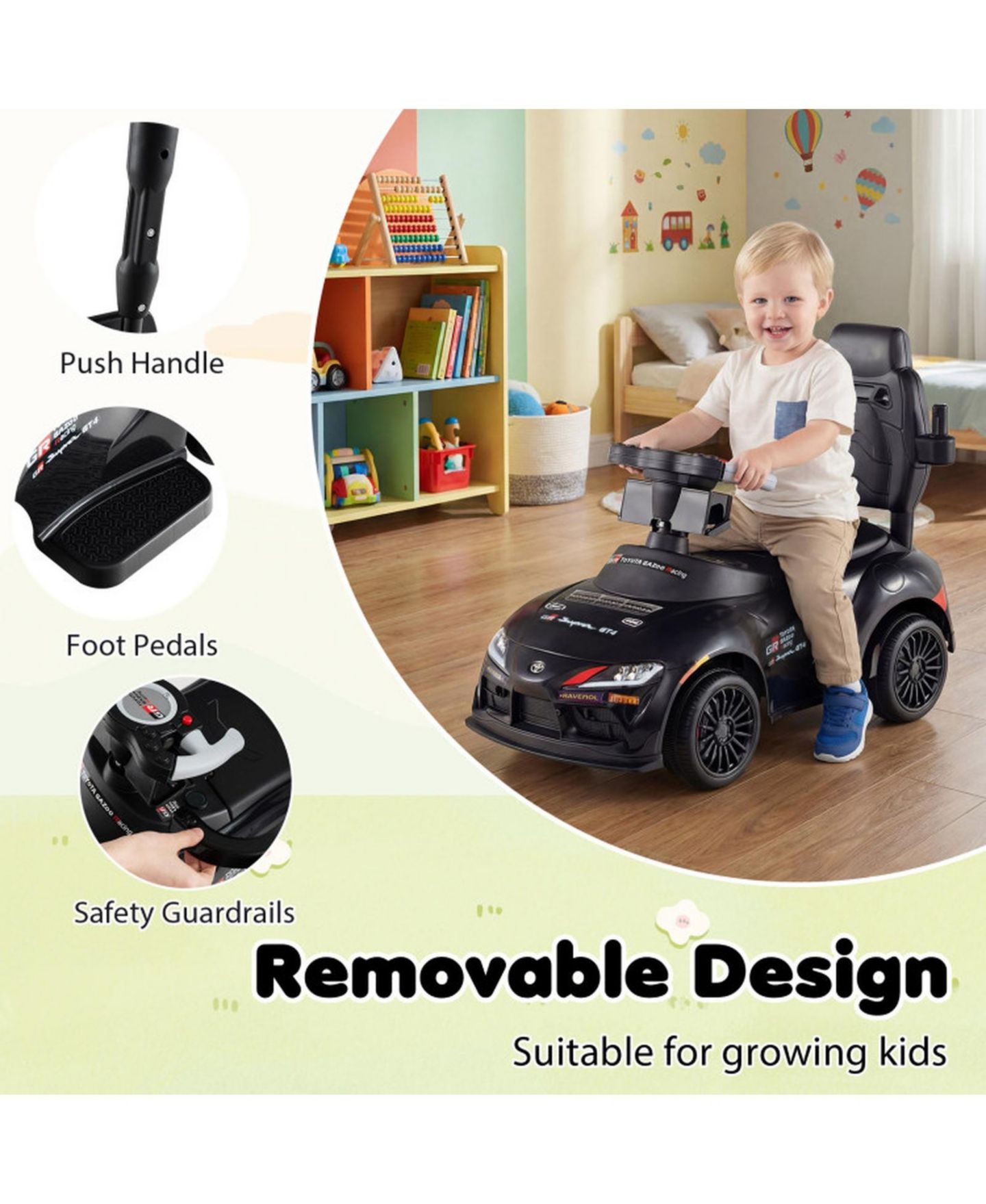 Детская игрушка HONGGE 3-in-1 Toddler Foot-to-Floor Sliding Car Ride-On, 44 lbs. Capacity, Ages 18 Months–5 Years, цвет: Чёрный — фото 7