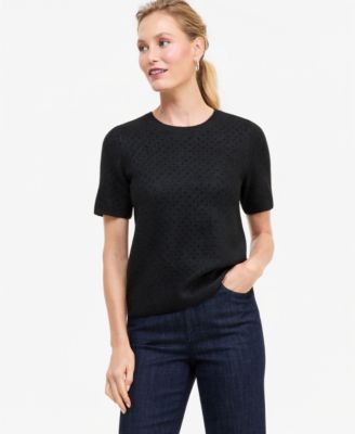 Women's Short-Sleeve Crystal-Embellished Sweater
