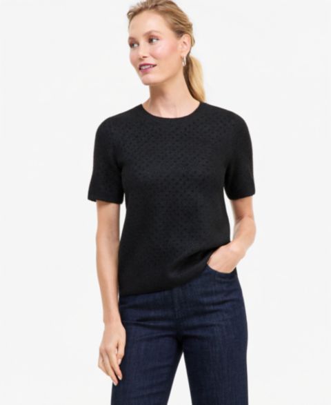 Женский свитер I.N.C. International Concepts Short-Sleeve Crystal-Embellished, цвет: Глубокий чёрный