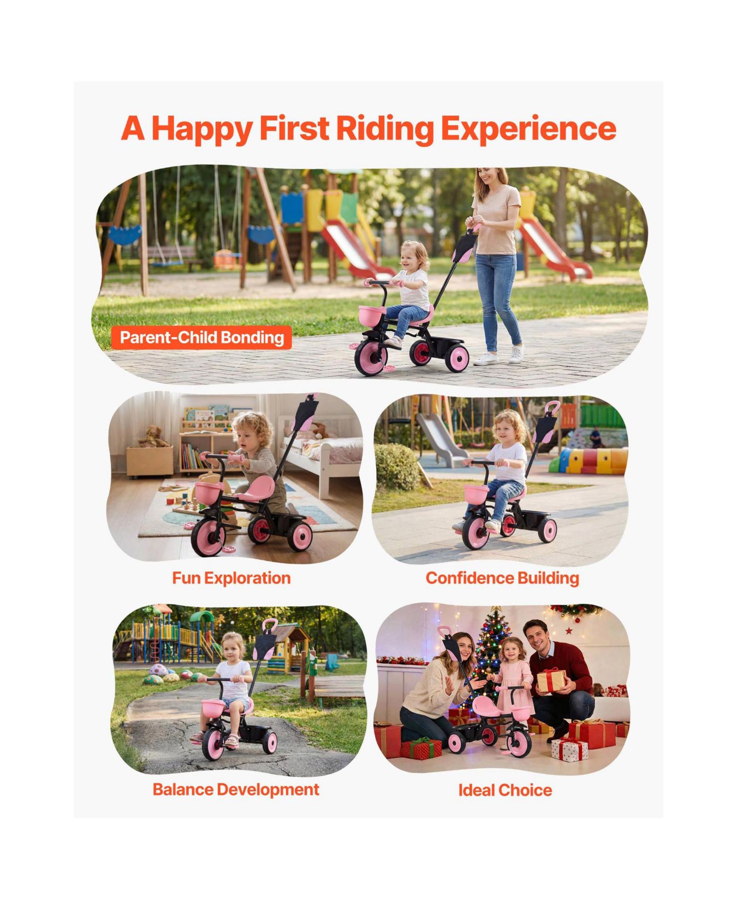 Детская игрушка HONGGE 2-Mode Toddler Tricycle and Stroller Combo with Parent Push Handle and Adjustable Seat, Up to 55 lbs, Ages 18 Months to 5 Years, цвет: Розовый — фото 11
