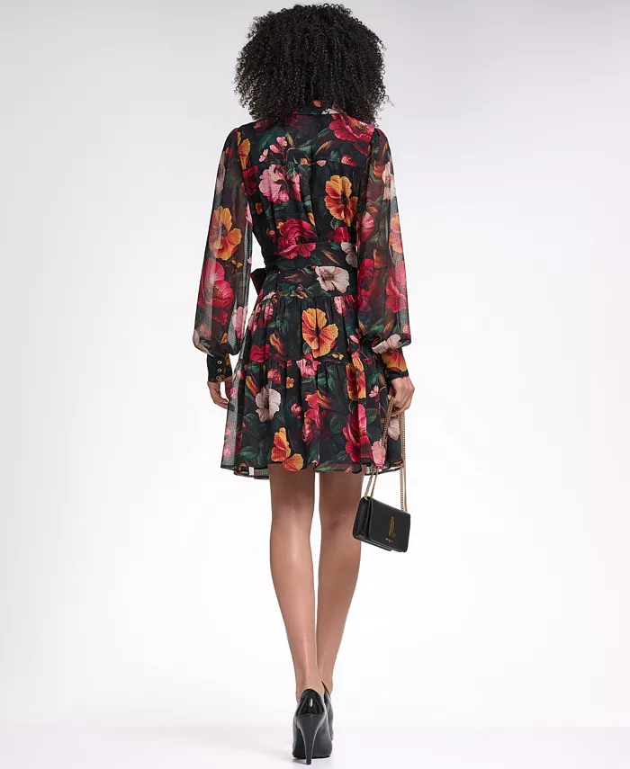 Women's Printed Grid Chiffon Shirtdress - thumbnail 8