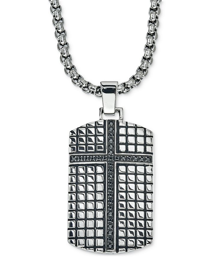 Esquire Men's Jewelry Diamond Cross Dog Tag Pendant Necklace (1/3 ct. t ...