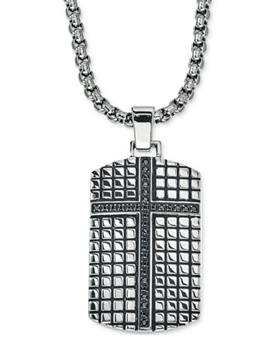 Esquire Men's Jewelry Diamond Cross Dog Tag Pendant Necklace (1/3 ct. t.w.) in Stainless Steel, Only at Macy's