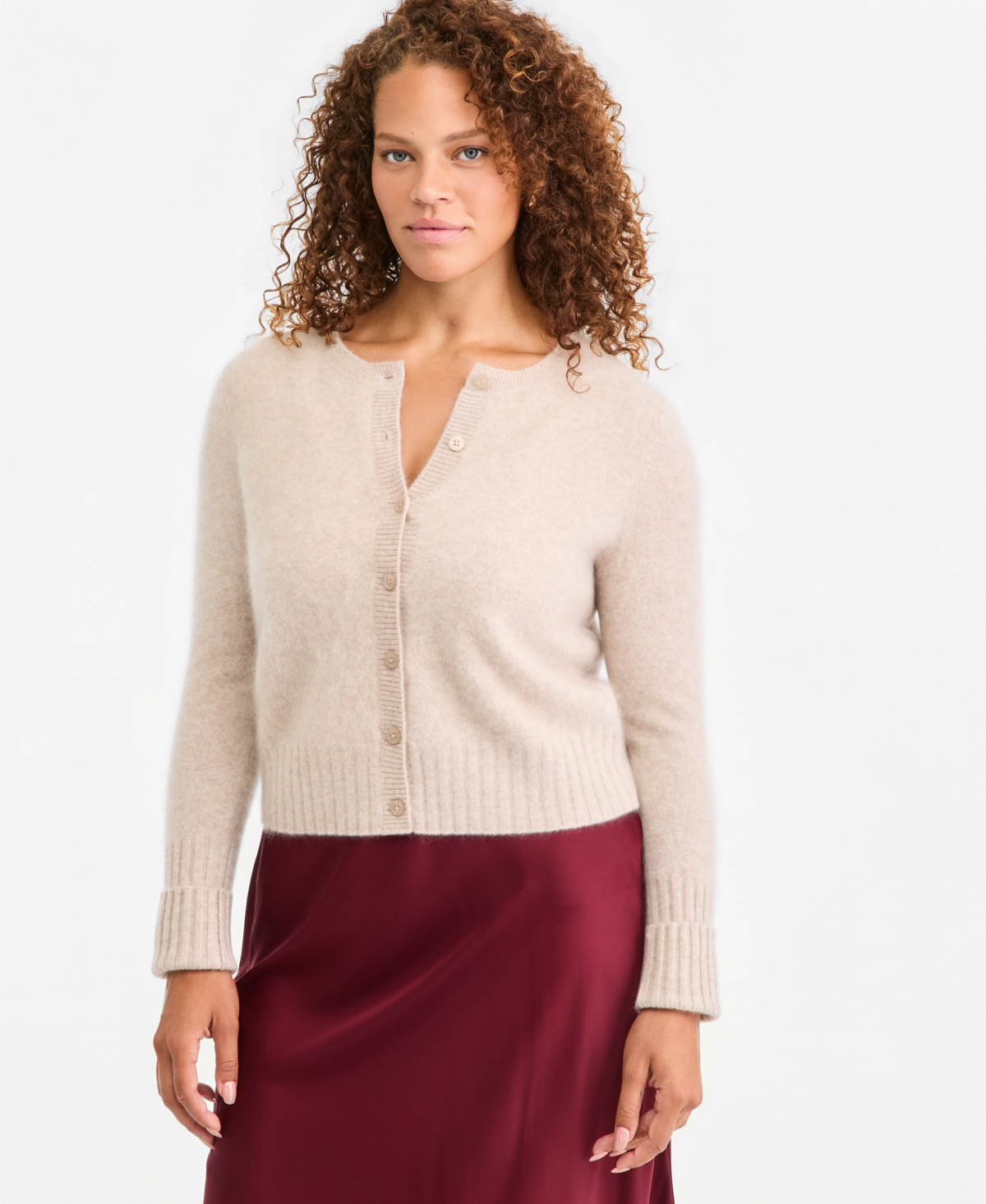 On 34th Women's Cropped Brushed Cashmere Shrunken Cardigan, Macy's Exclusive In Almond Cream Heather