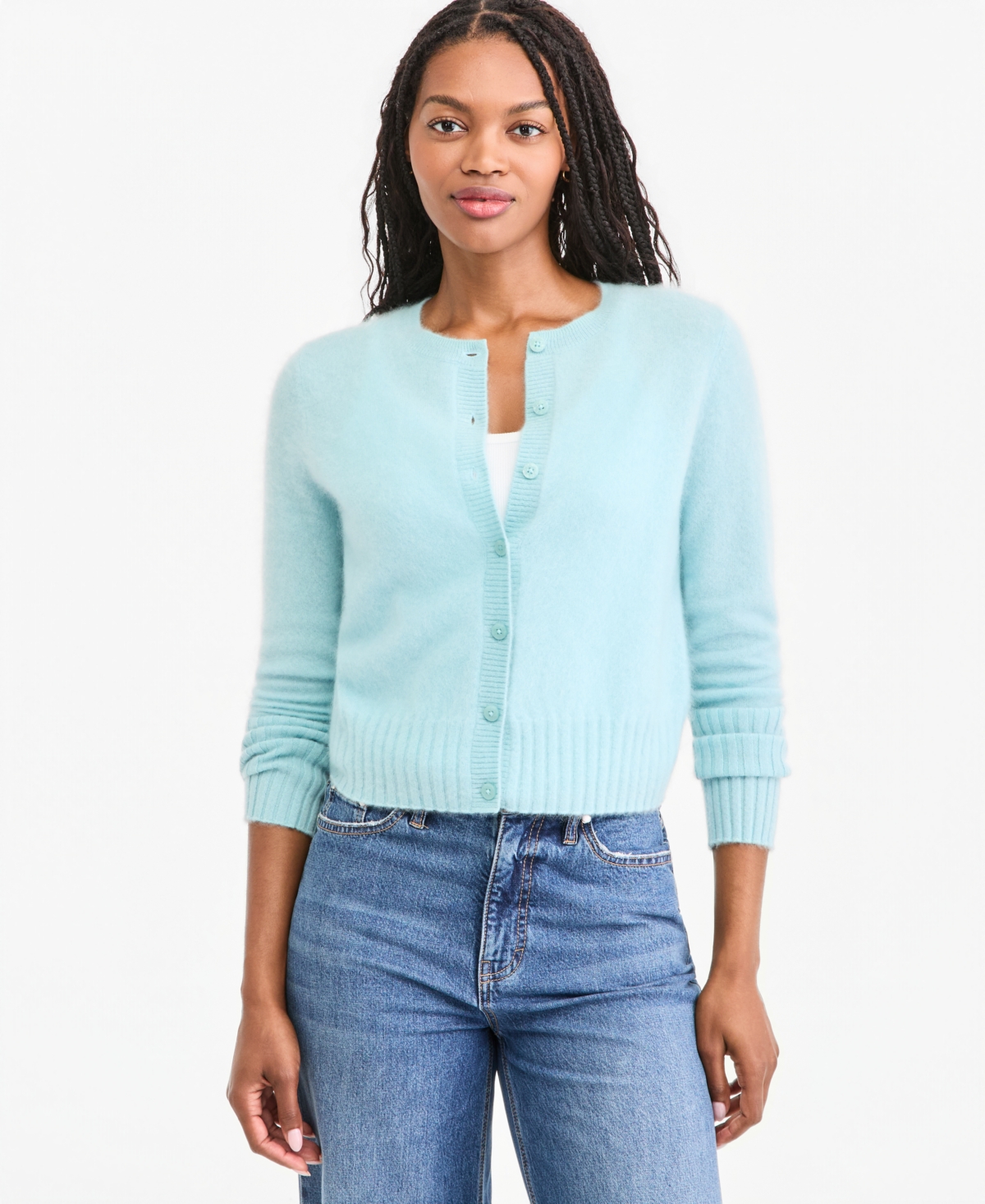 On 34th Women's Cropped Brushed Cashmere Shrunken Cardigan, Macy's Exclusive In Artwell Blue