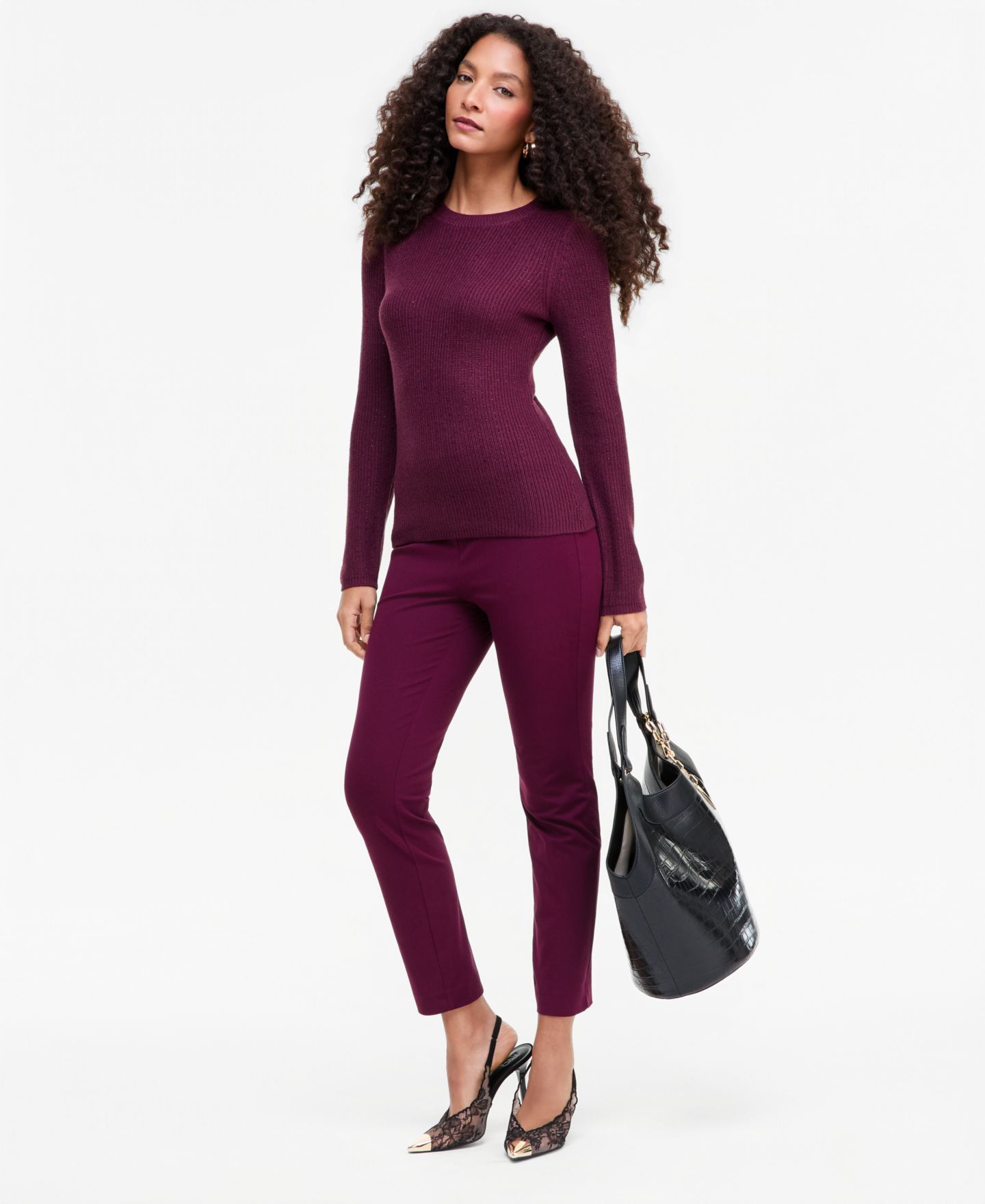 Женский свитер I.N.C. International Concepts Rhinestone Rib, цвет: Ягодный винный — фото 3