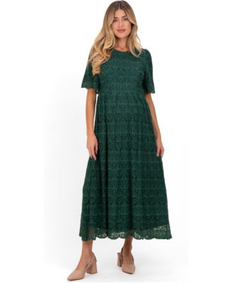 Maternity Floral Flutter-Sleeve Midi Lace Dress