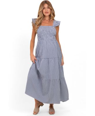 Maternity Gingham Smocked Maxi Dress