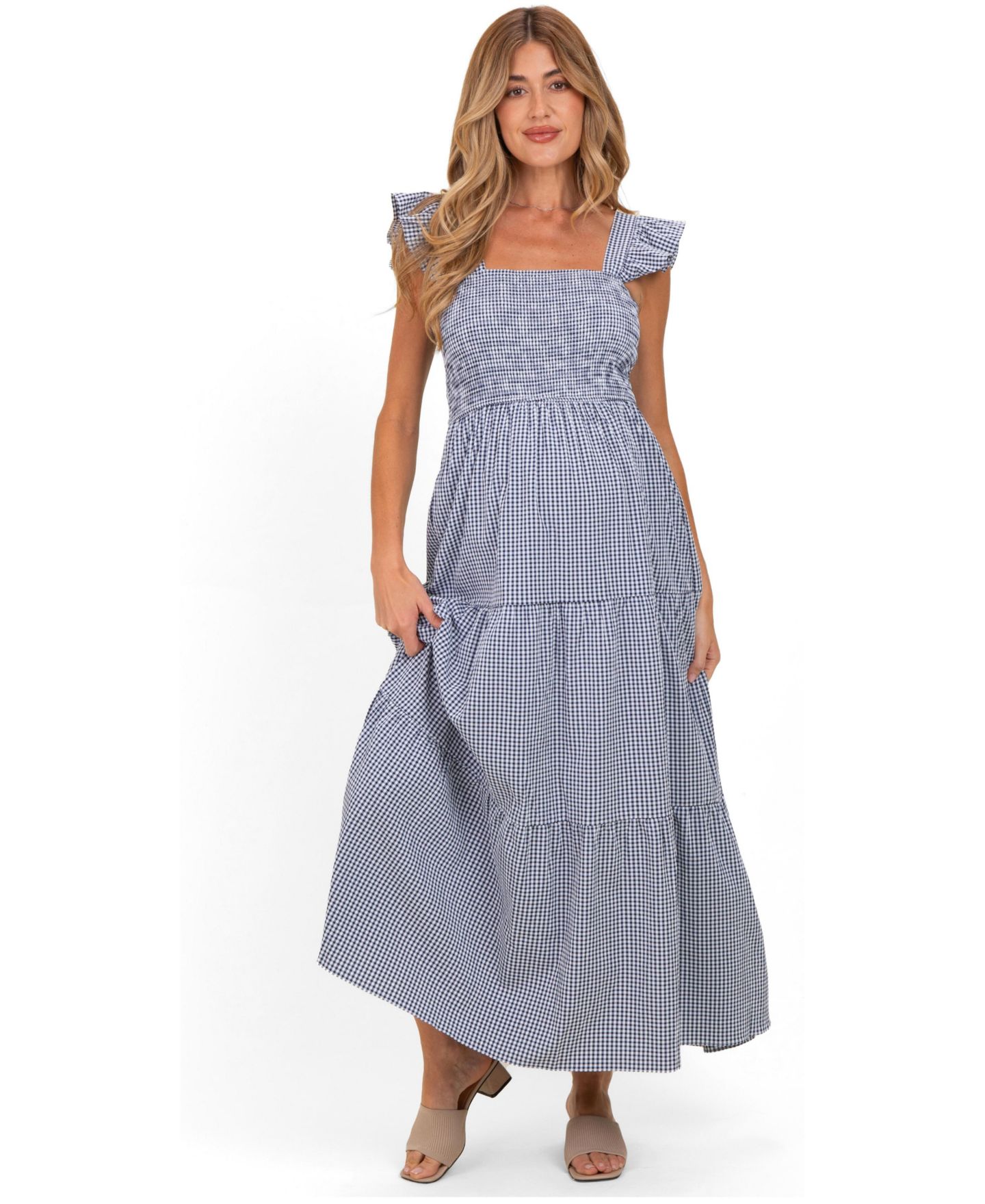 Женское платье Pinkblush Maternity Gingham Smocked Maxi, цвет: Тёмно-синий — фото 1