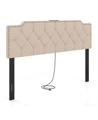 Rivet Tufted Upholstered Headboard for Full and Queen Bed with Charging Ports